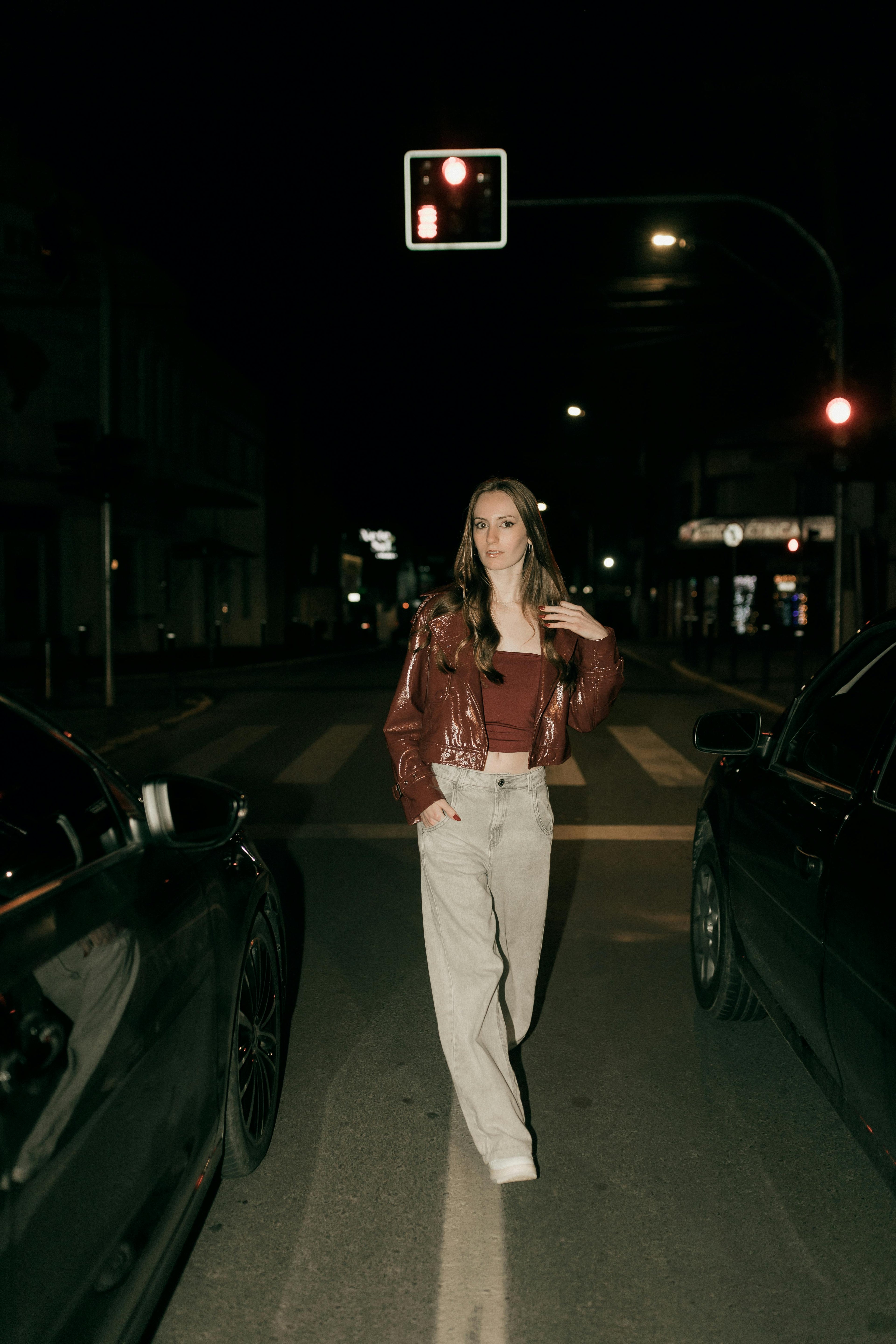 Women's Brown Leather Bomber Jacket