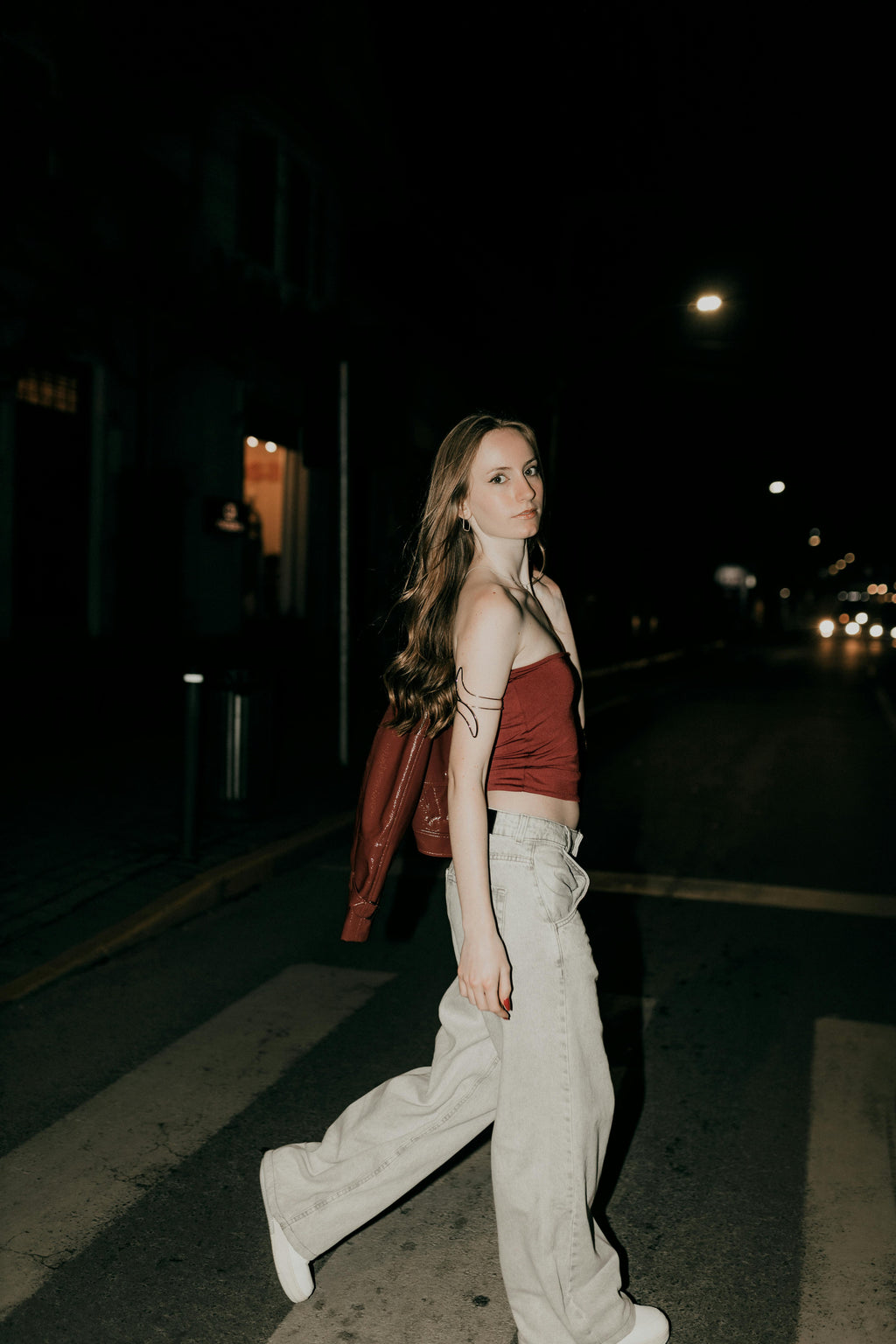 Women's Brown Leather Bomber Jacket