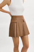 Brown Pleated Mini Skirt