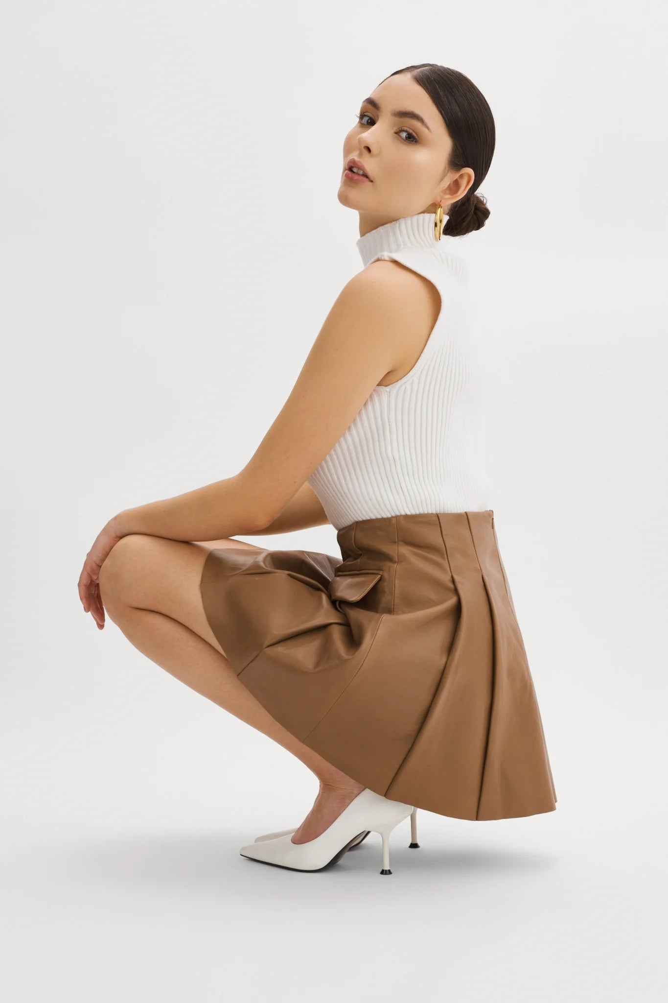 Brown Pleated Mini Skirt