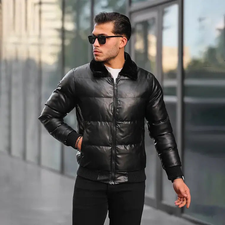 Men's Puffer Leather Jacket