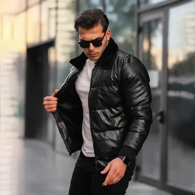 Men's Puffer Leather Jacket