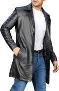 Jild Men’s 3/4 Length Lambskin Leather Trench Coat – Casual Car Coat Style Long Jacket