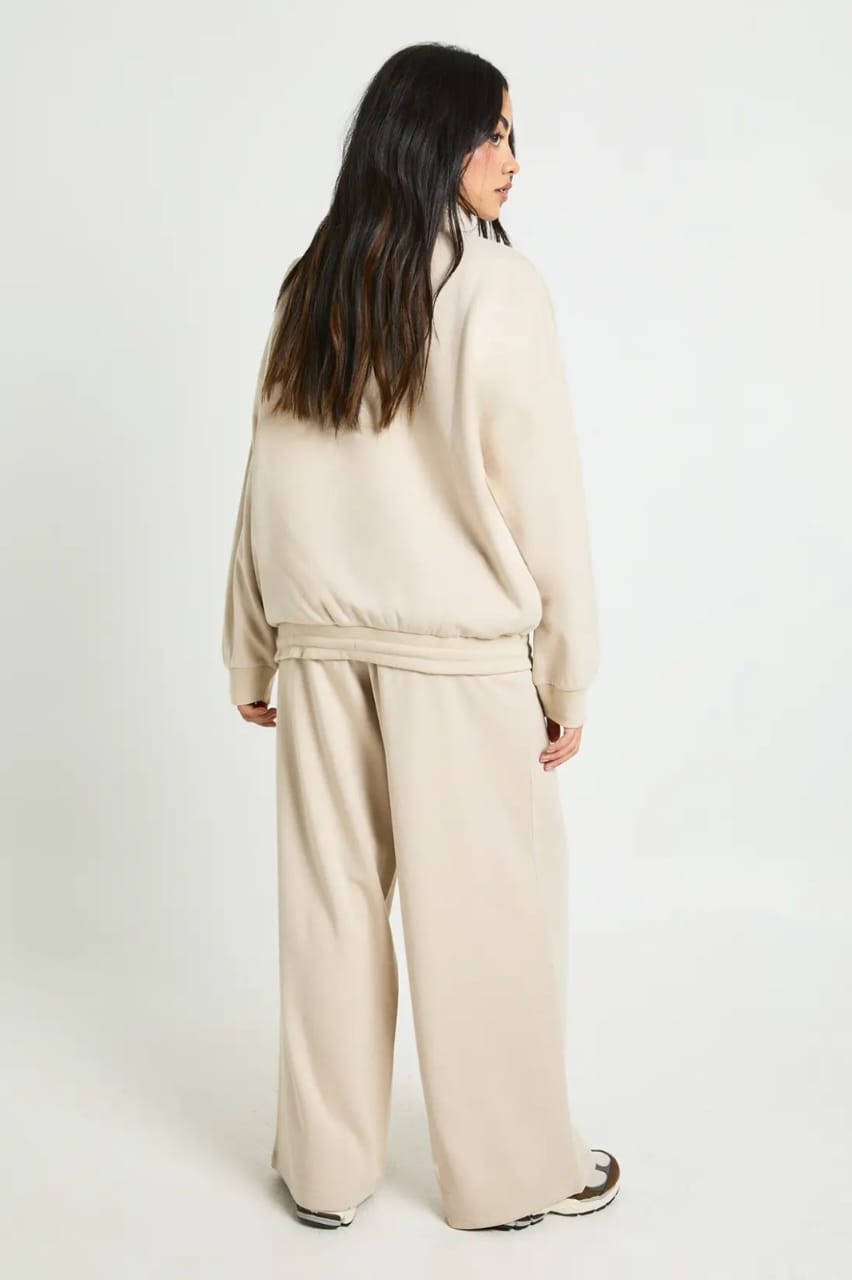 Beige Wide Leg Trouser with High Zipper Lounge Wear