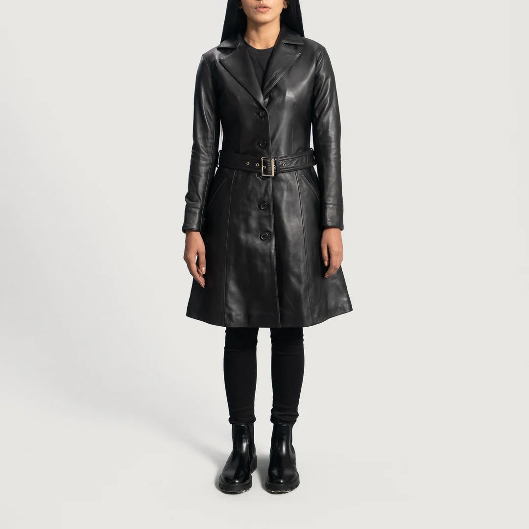 Women Leather Trench Coat