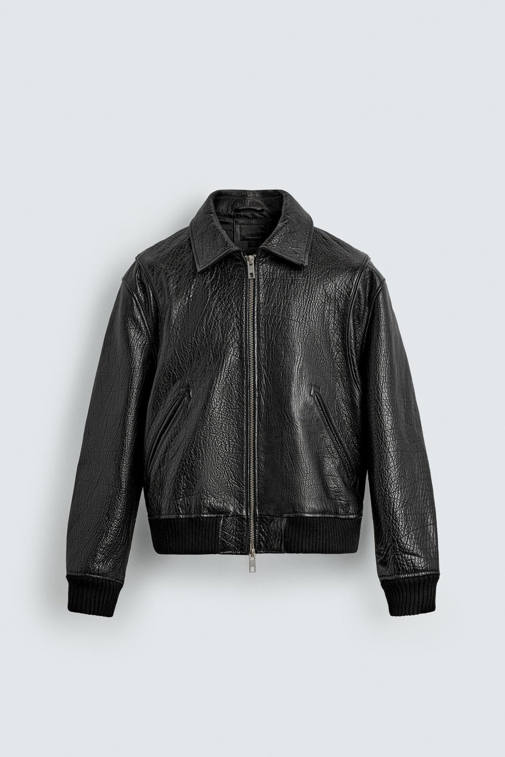 Black Embossed Leather Jacket for Men