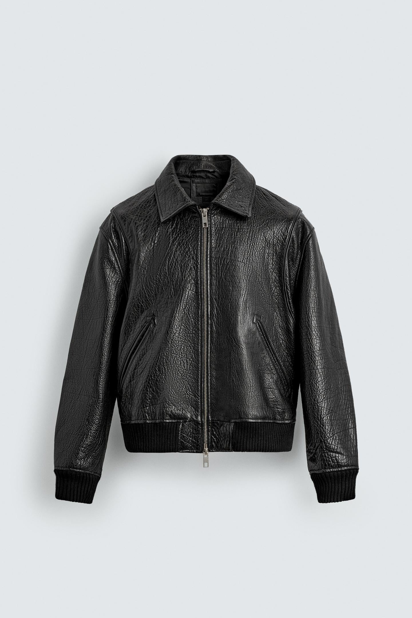 Black Embossed Leather Jacket for Men