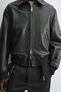 Black Embossed Leather Jacket for Men