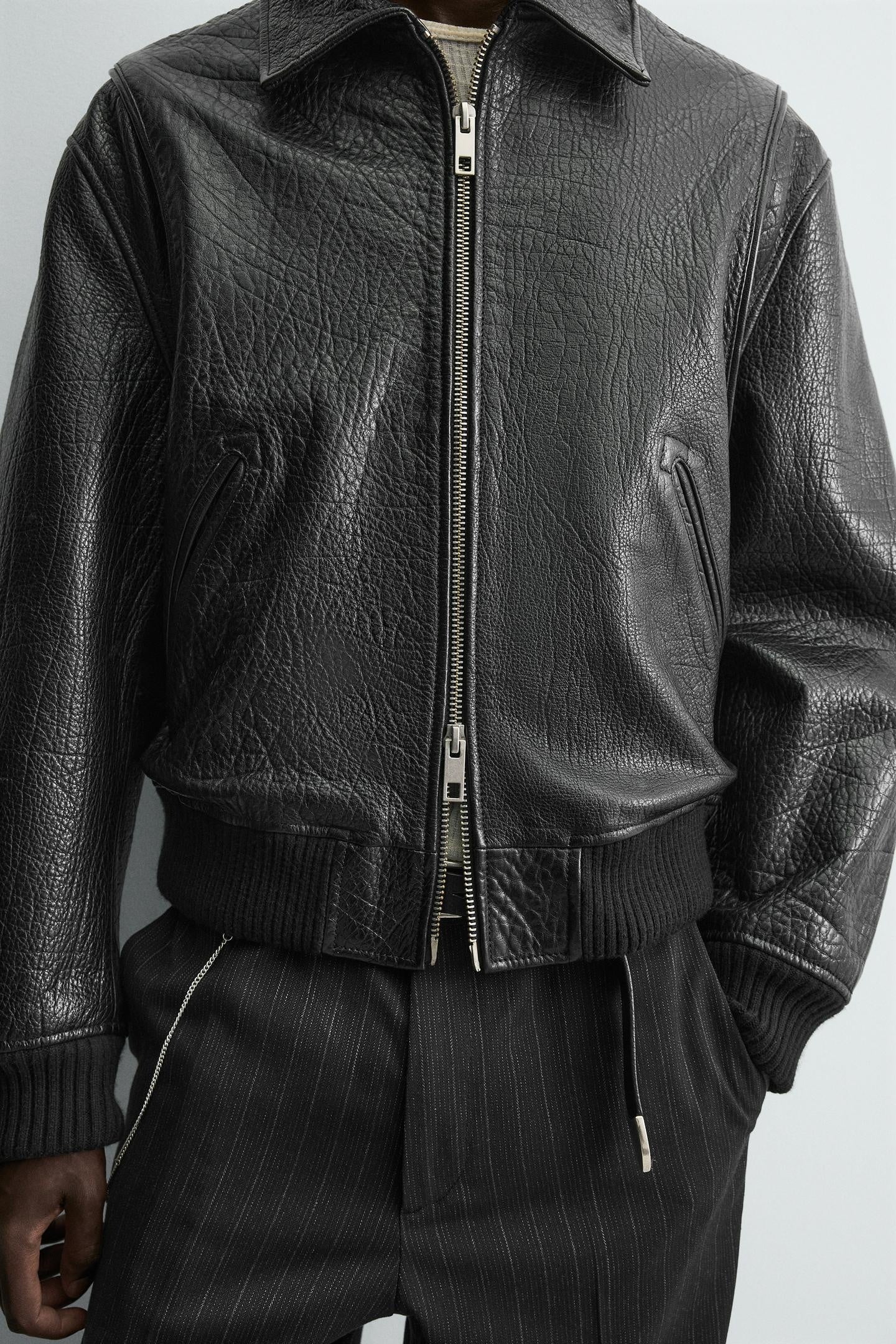 Black Embossed Leather Jacket for Men